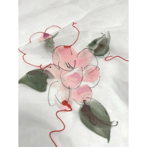 Vintage 1960s Sheer White Valances Curtains 4 Made Japan Hand Painted Pink Red - Picture 11 of 11